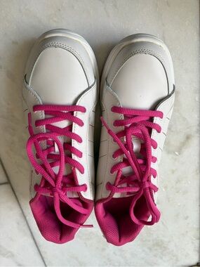 Women's White Brunswick Bowling Shoes with Pink Accents